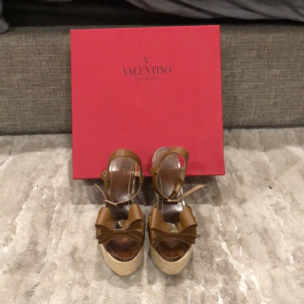 Valentino Authentic Bow Espadrille Wedge Sz 7